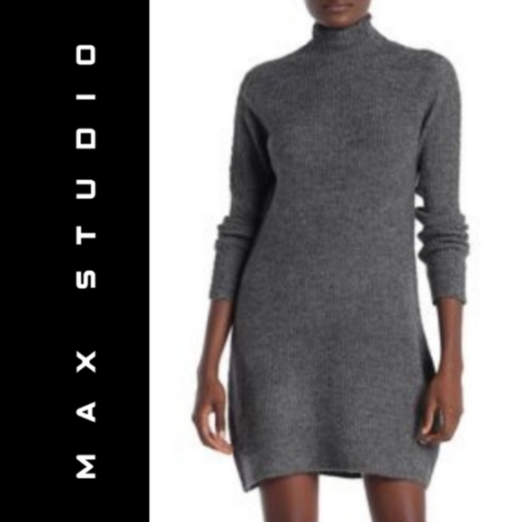 Max Studio Mock Neck Grey Sweater Dress 